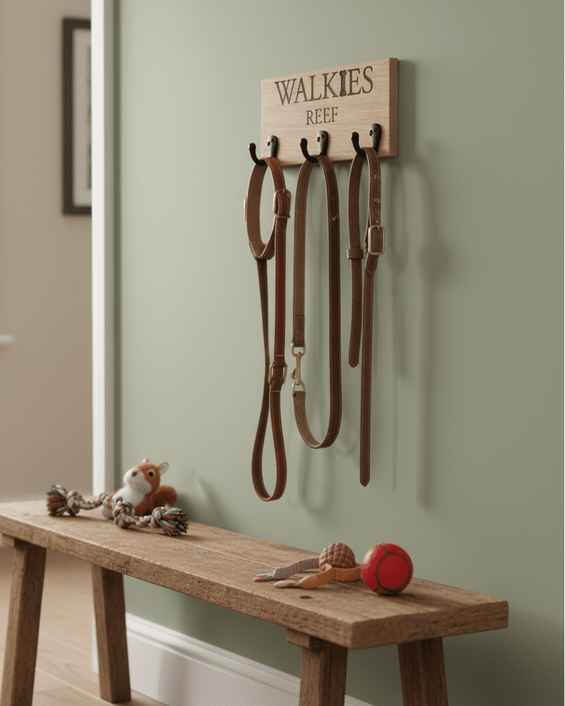 Personalised Oak or Walnut Dog Lead Holder - Mac and Lilly