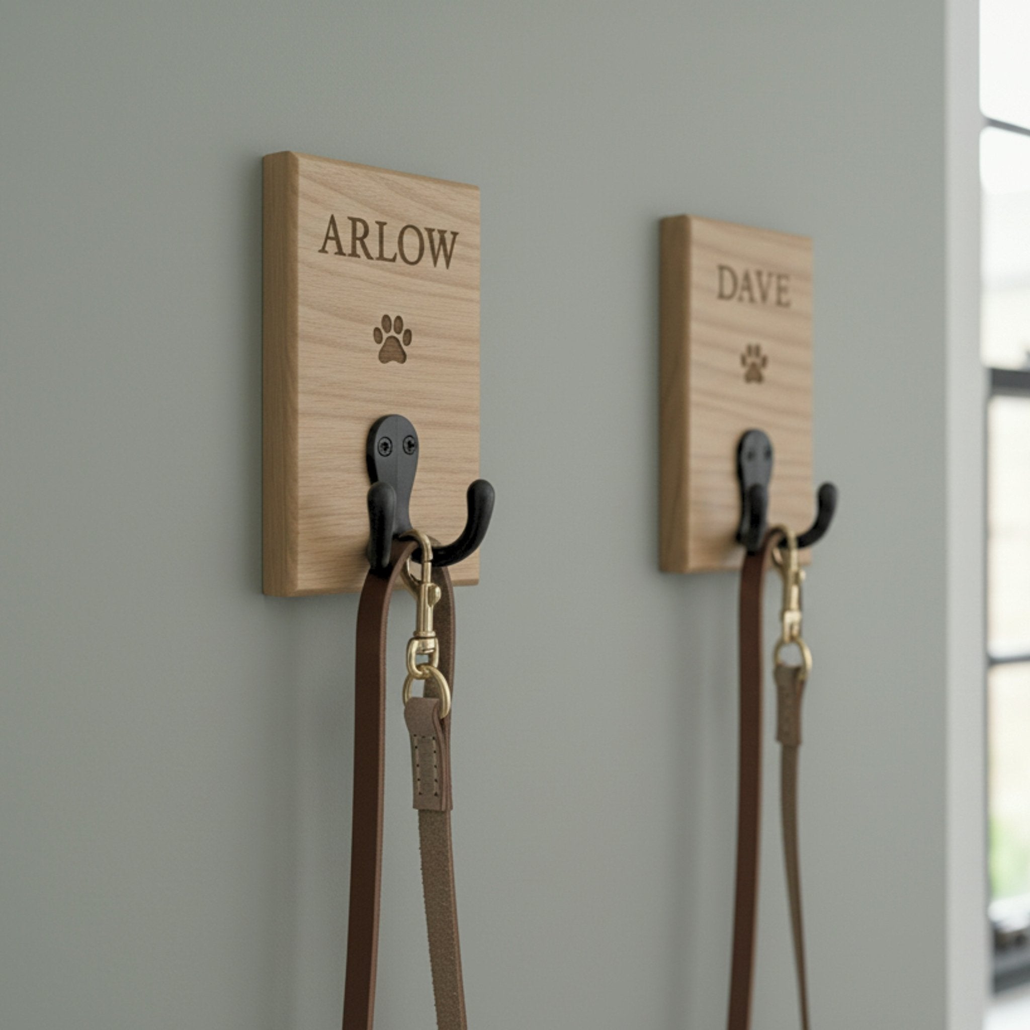 Personalised Slim Single Wall Hook | Oak or Walnut | Icon Collection - Mac and Lilly