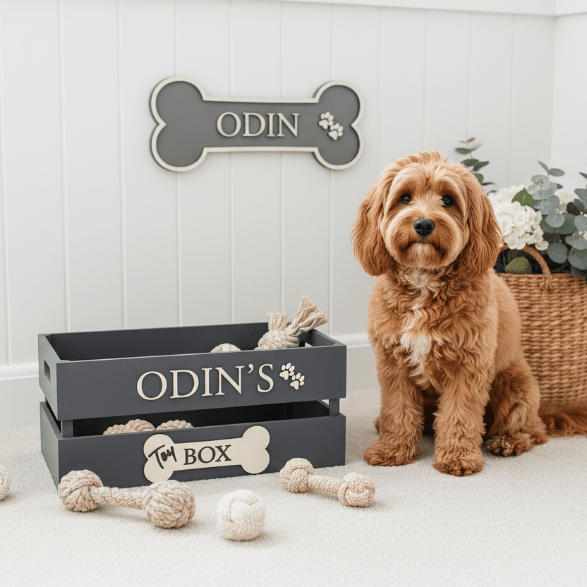 Personalised Wooden Dog Toy Box Crate – Handcrafted Pet Storage - Mac and Lilly