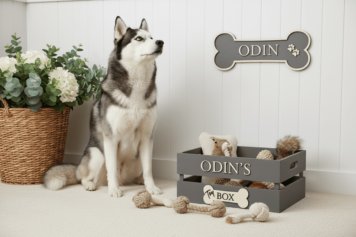 Personalised Wooden Dog Toy Box Crate – Handcrafted Pet Storage - Mac and Lilly