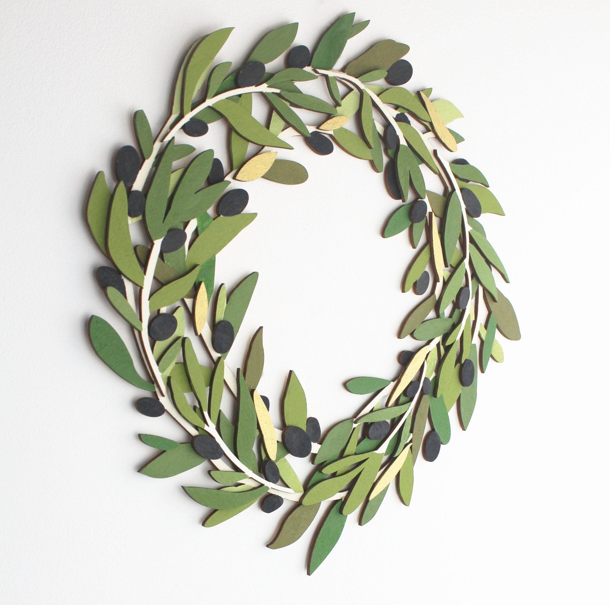 Hand painted Wooden Olive Wreath – Rustic Kitchen & Dining Wall Decor - Mac and Lilly