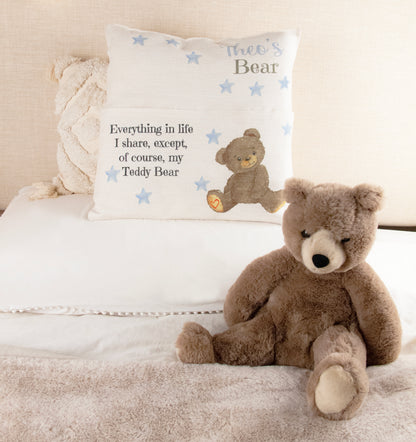 Dreams Blue Star Cushion with Teddy Bear