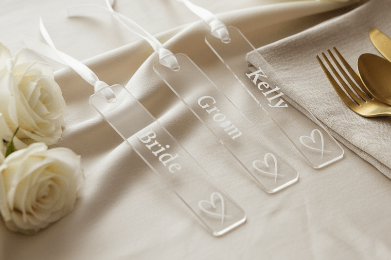 Engraved Clear Acrylic Name Tags – Slender Rectangle – 10cm x 1.5cm - Mac and Lilly