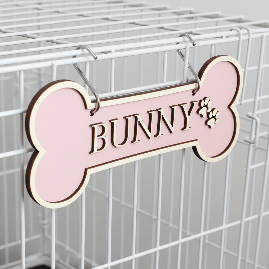 Personalised Dog Bone Crate Sign with Hooks – Handcrafted Pet Name Sign - Mac and Lilly