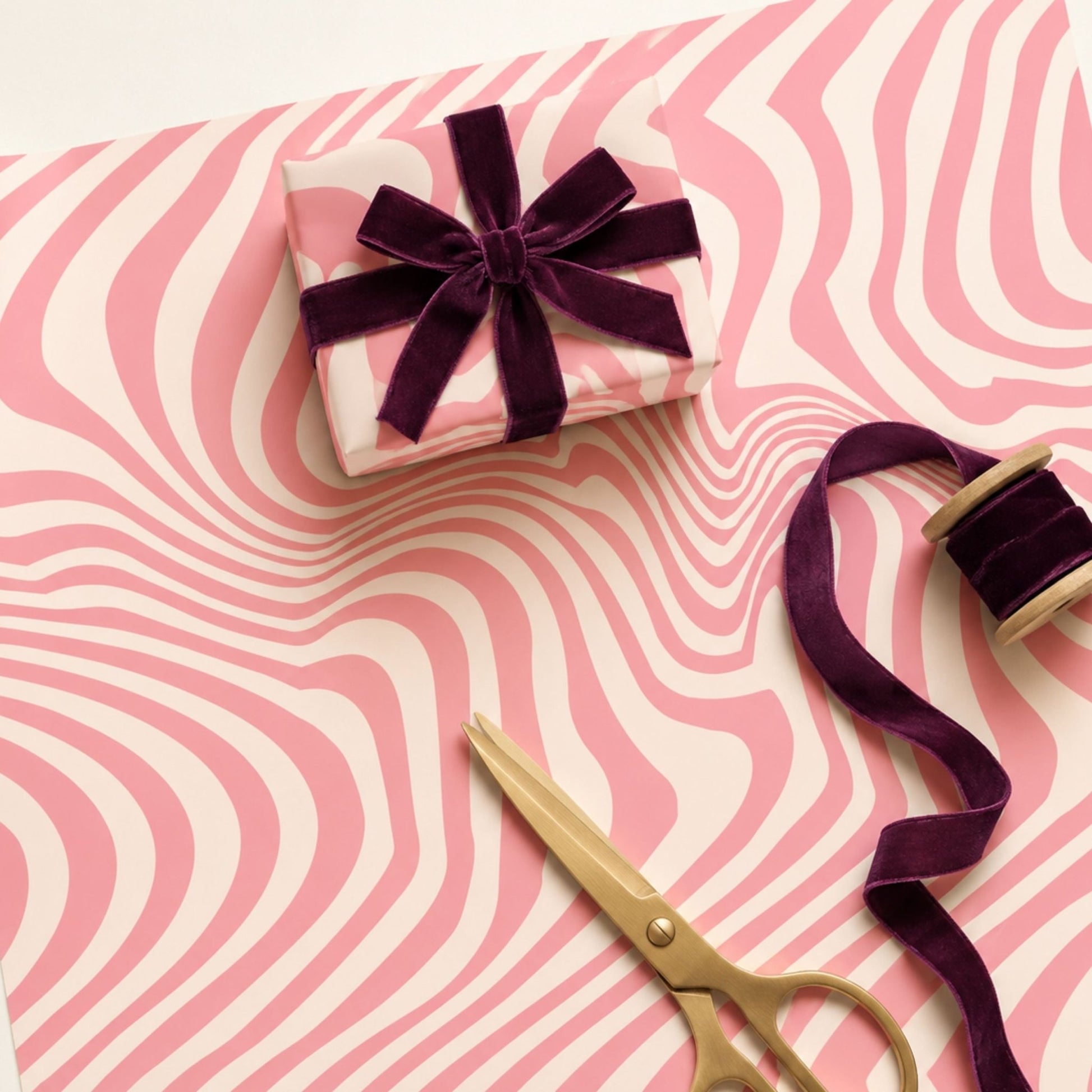 Retro Swirl wrapping paper available in large sheets and 2 metre rolls