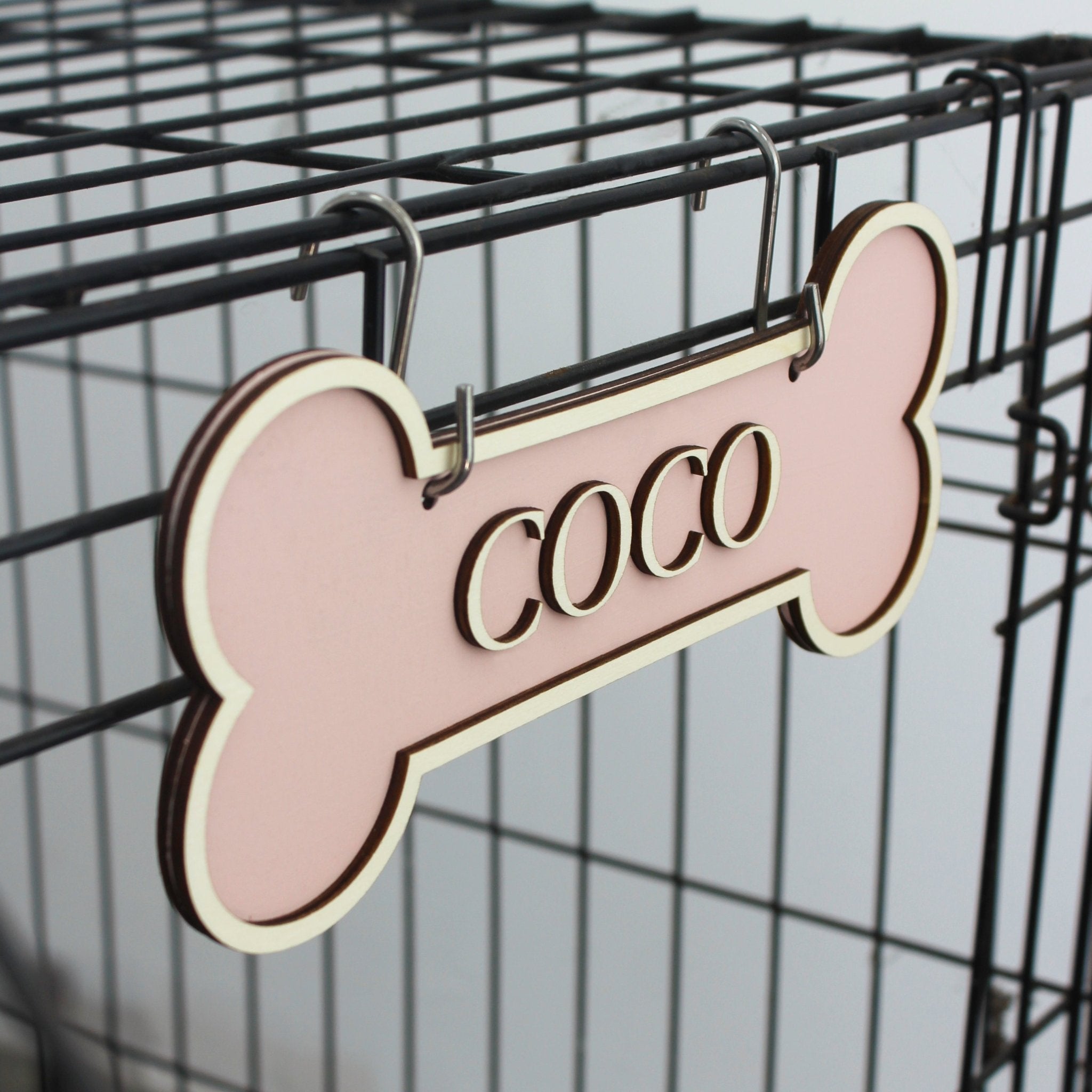 Personalised dog bone crate signs - Mac and Lilly
