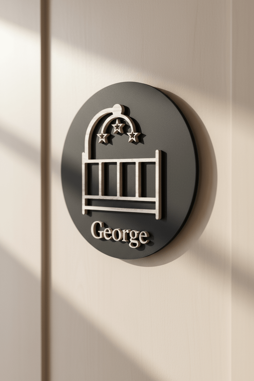 Baby Room Cot with Mobile Door Plaque – Available in Two Sizes - Mac and Lilly