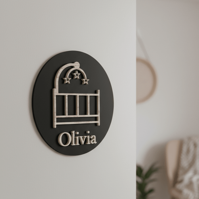 Baby Room Cot with Mobile Door Plaque – Available in Two Sizes - Mac and Lilly