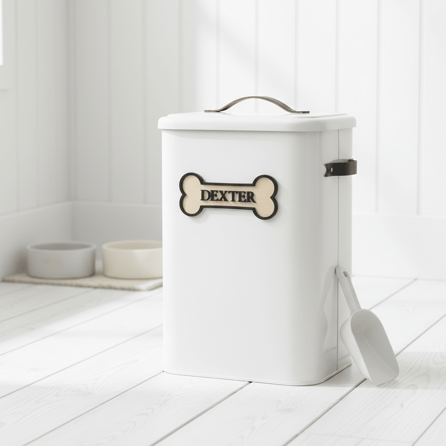 Personalised Pet Food Storage Bin with Scoop - Mac and Lilly
