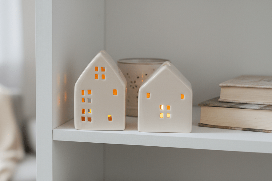 White Ceramic Tea Light Houses – Two Sizes - Mac and Lilly