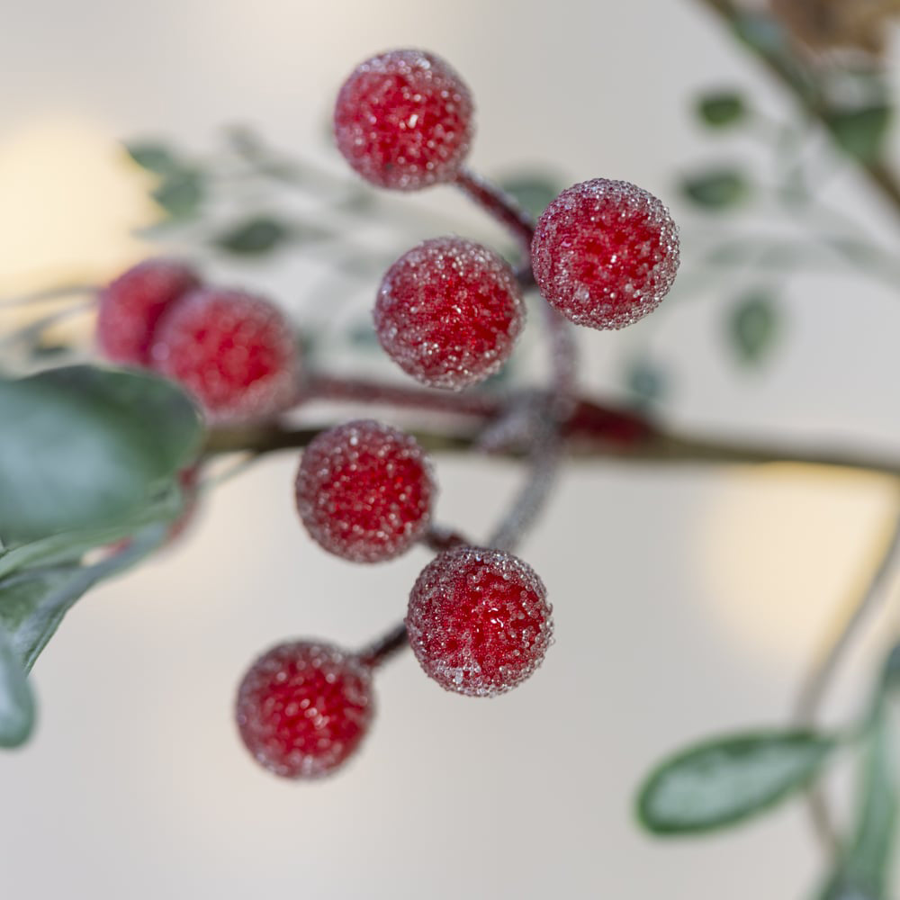 Iced Red Berry Garland with Frosted Leaves