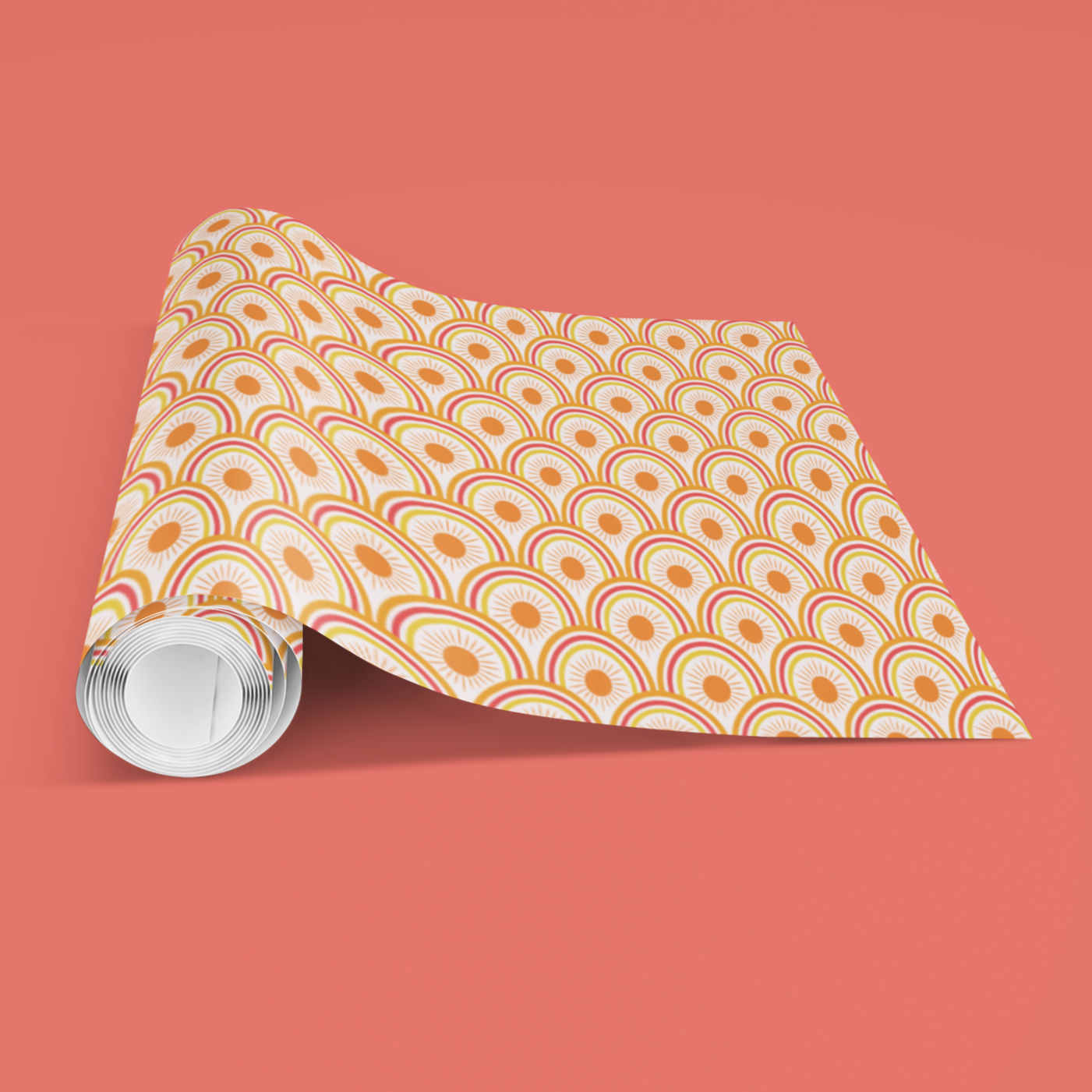Roll of paper with a geometric pattern on a pink background
