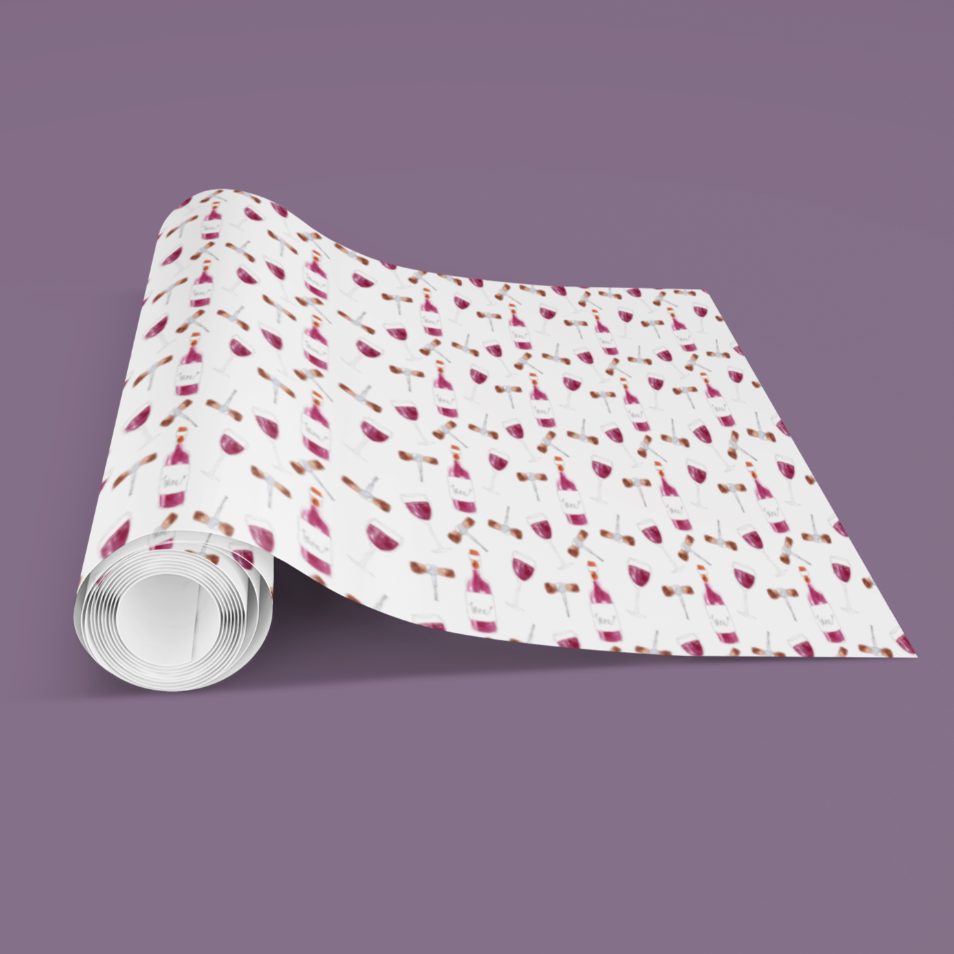 Roll of patterned paper on a purple background