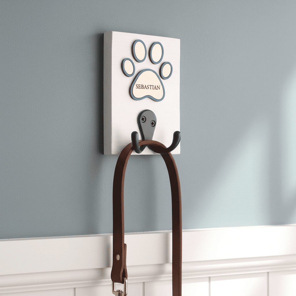 Personalised Dog Lead Hook with Coloured Surround - Mac and Lilly