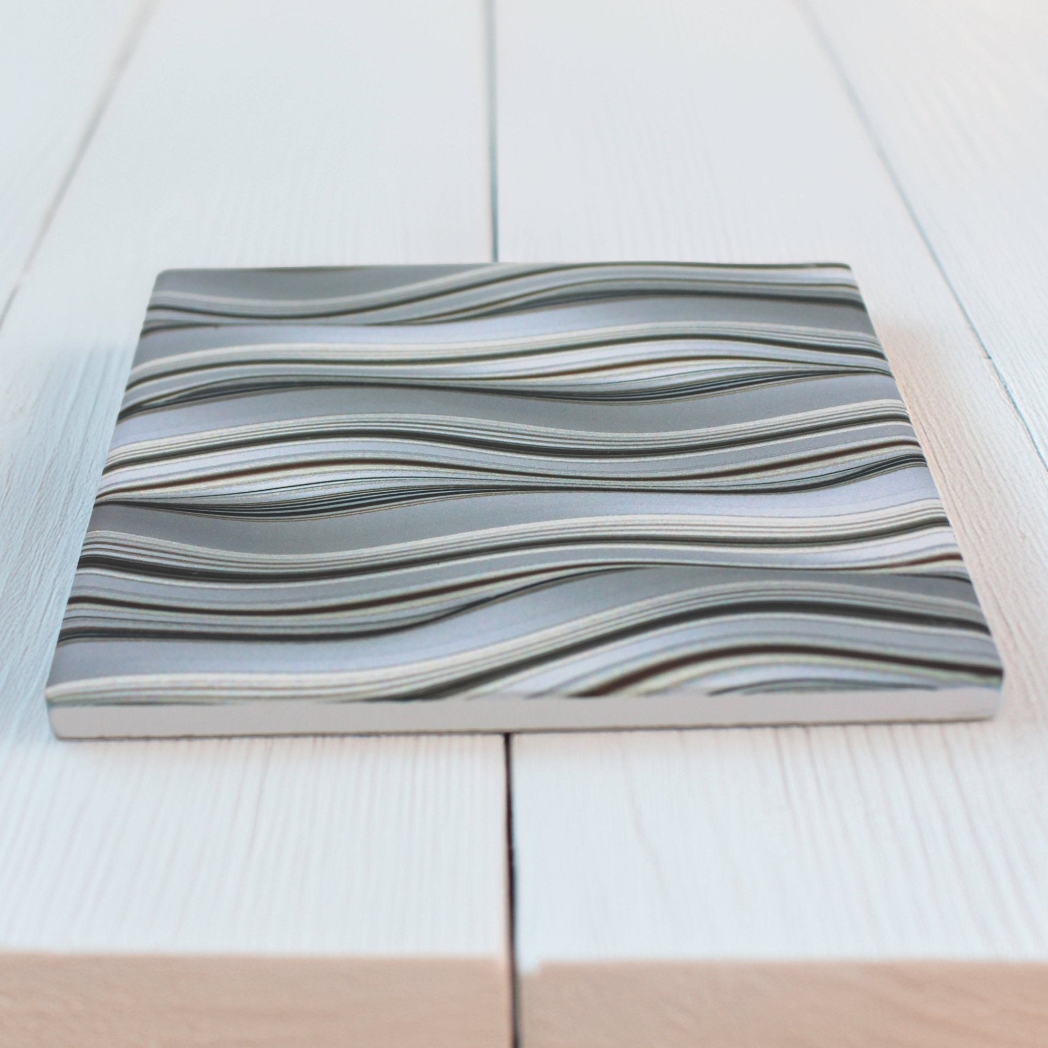 Grey Waves Pattern Ceramic Coaster - Mac and Lilly
