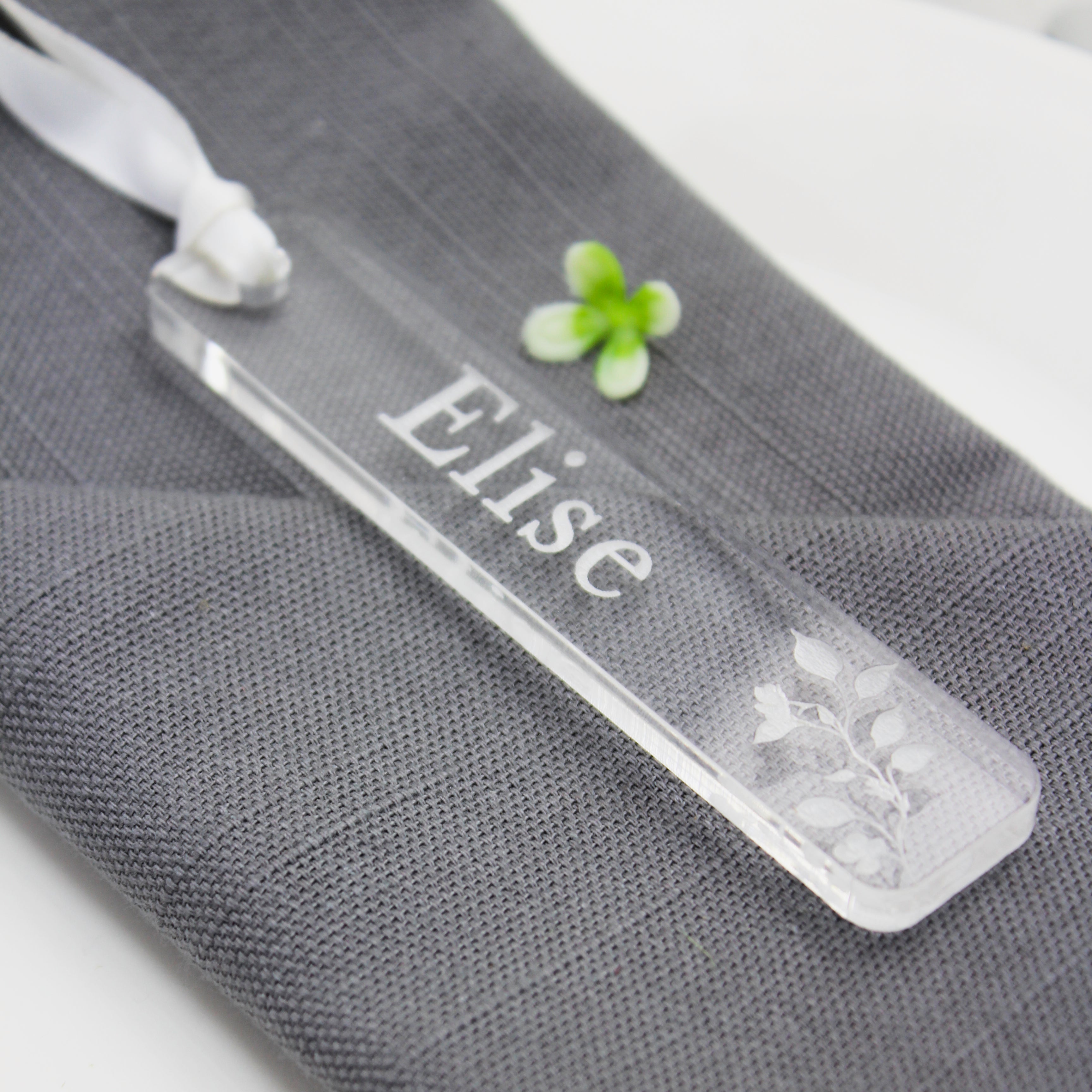 Engraved Clear Acrylic Name Tags – Slender Rectangle – 10cm x 1.5cm