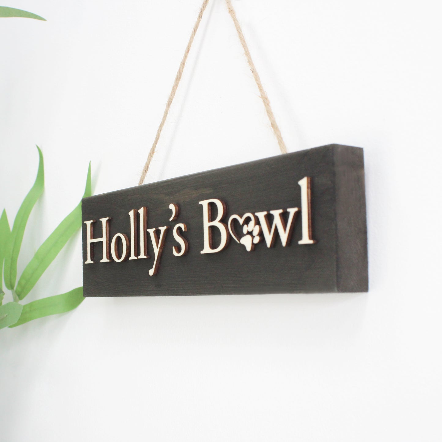 Personalised Rustic Dog Bowl Sign with Raised Wooden Wording