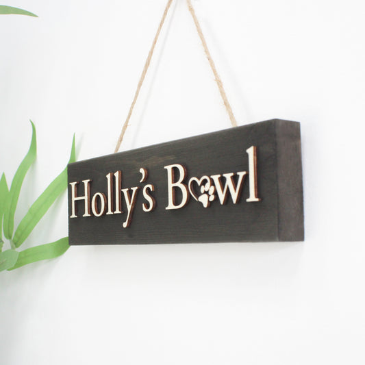 Personalised Rustic Dog Bowl Sign with Raised Wooden Wording