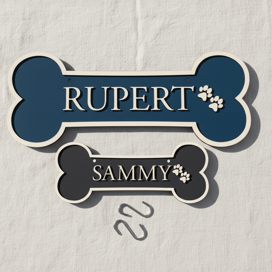 Personalised Dog Bone Crate Sign with Hooks – Handcrafted Pet Name Sign - Mac and Lilly