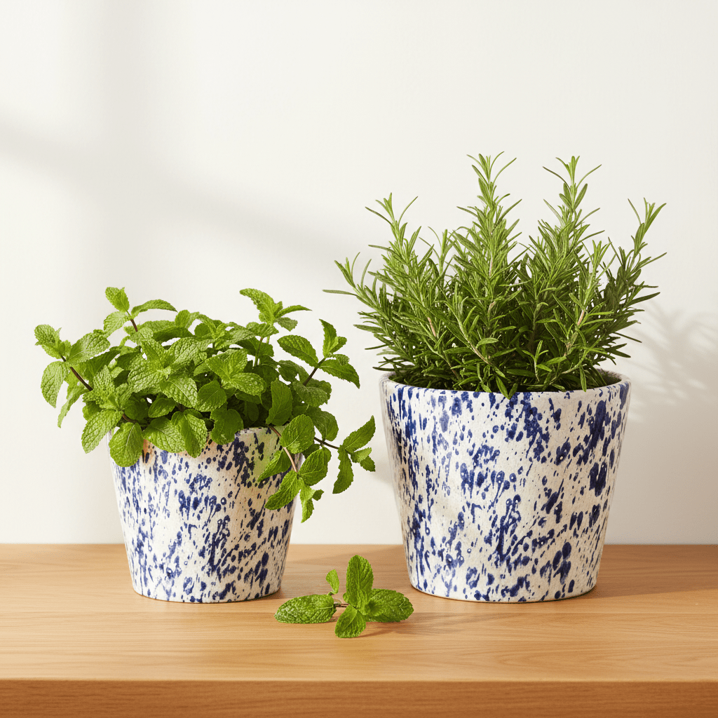 Blue Splatter Ceramic Pot - Mac and Lilly