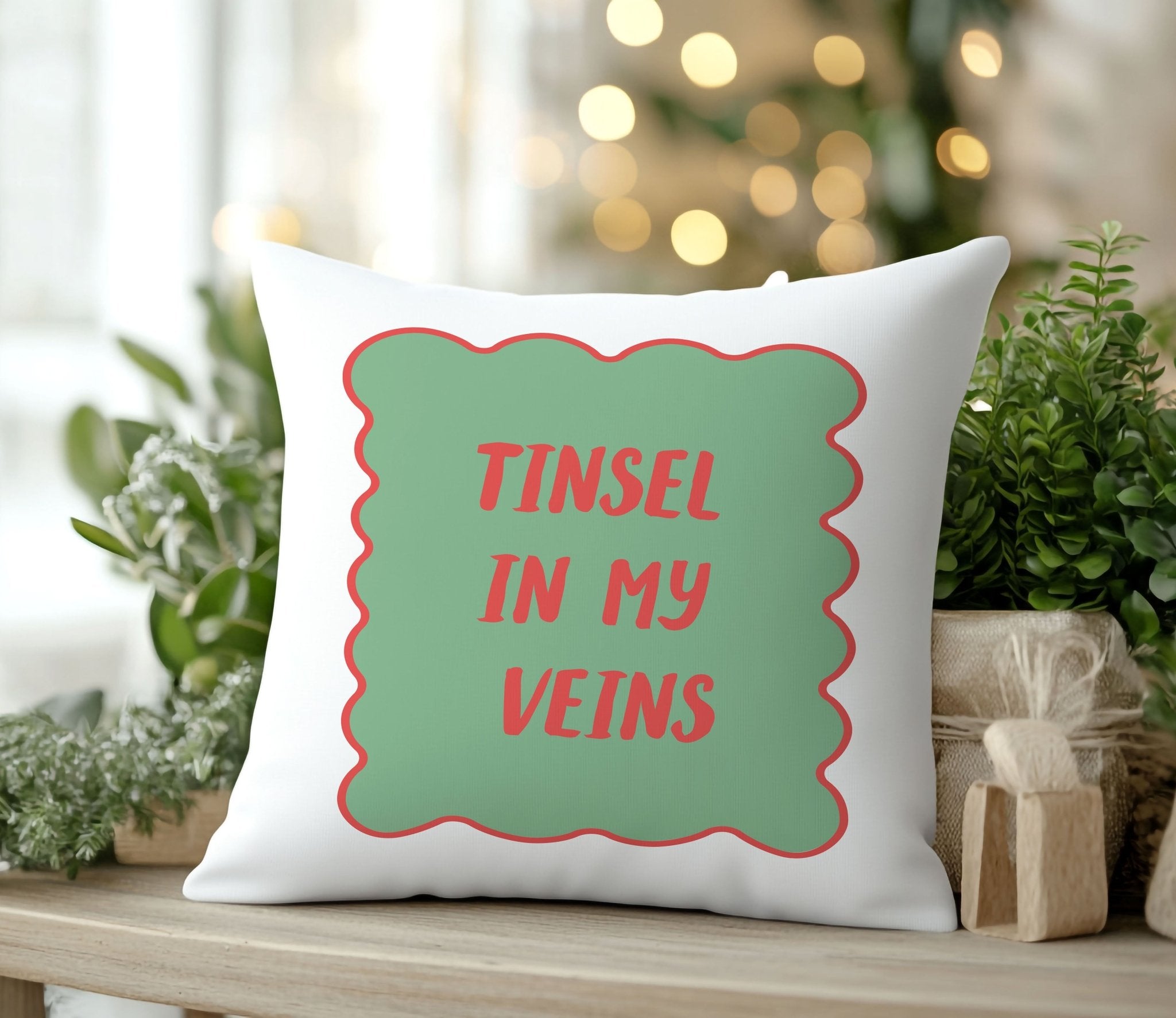 “Tinsel in My Veins” Christmas Cushion - Mac and Lilly