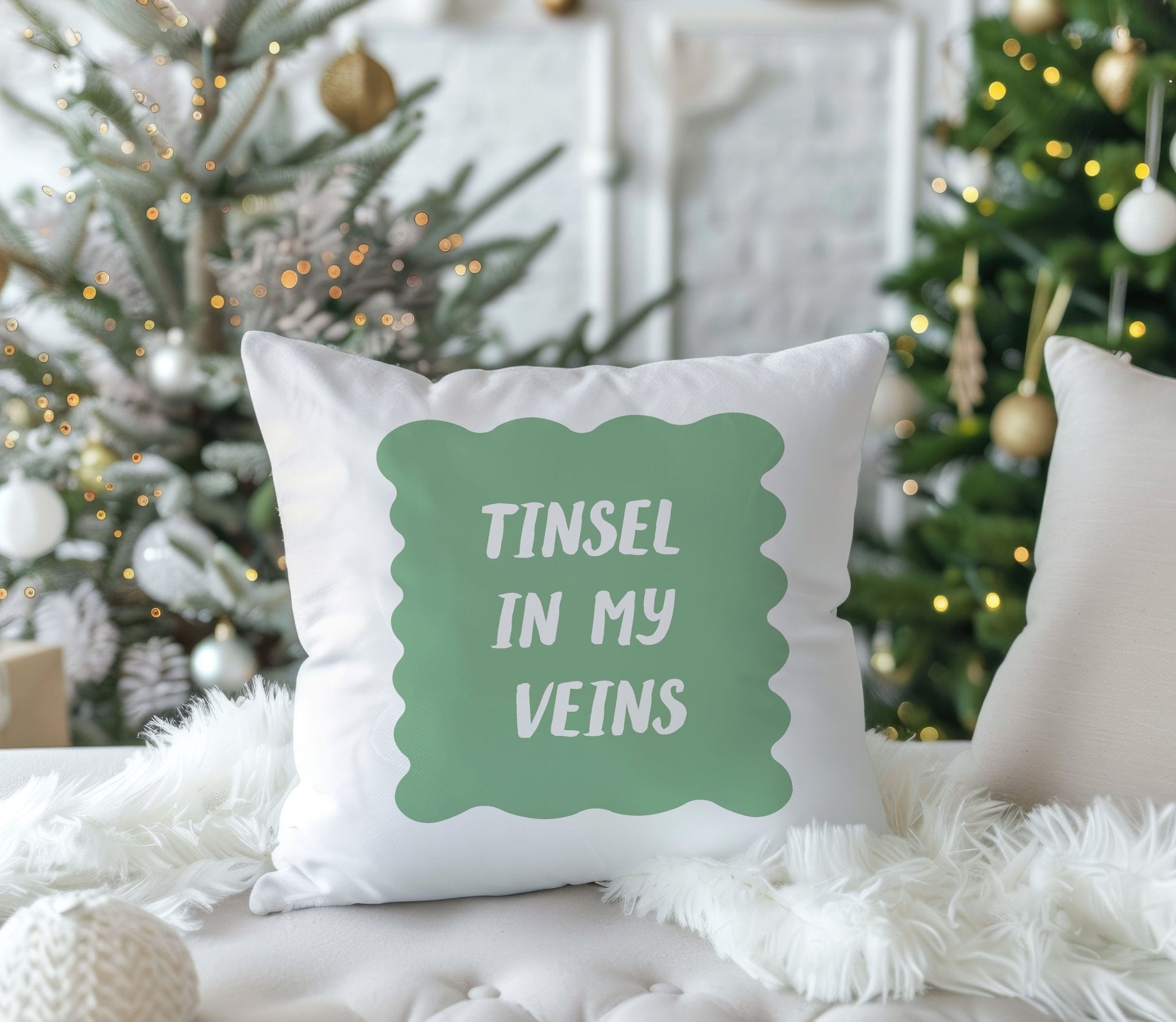 “Tinsel in My Veins” Christmas Cushion - Mac and Lilly