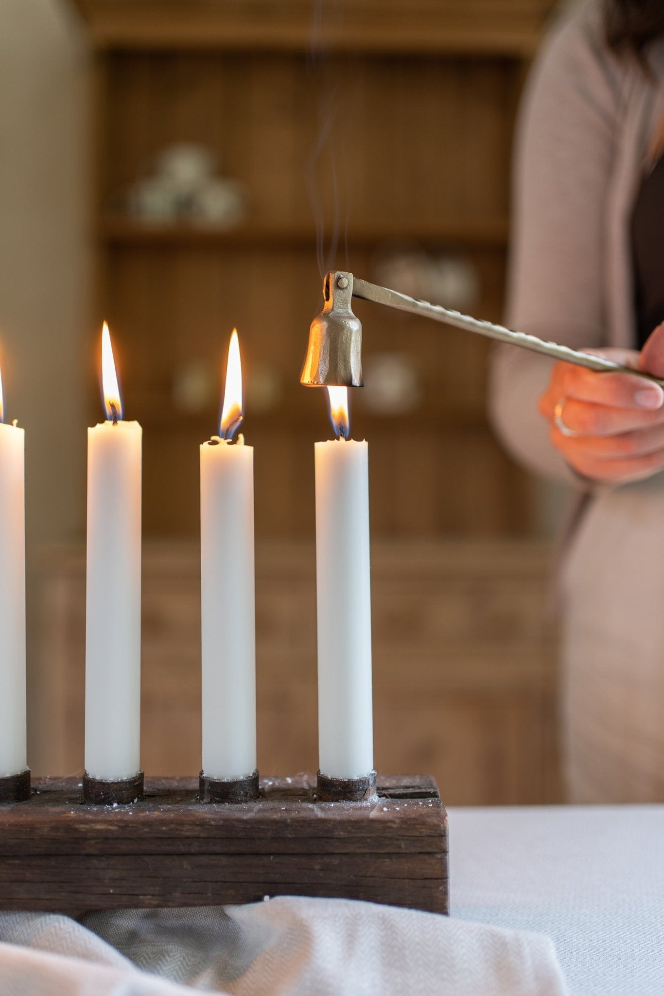Brass Classic Long Arm Candle Snuffer - Hand Forged - Mac and Lilly