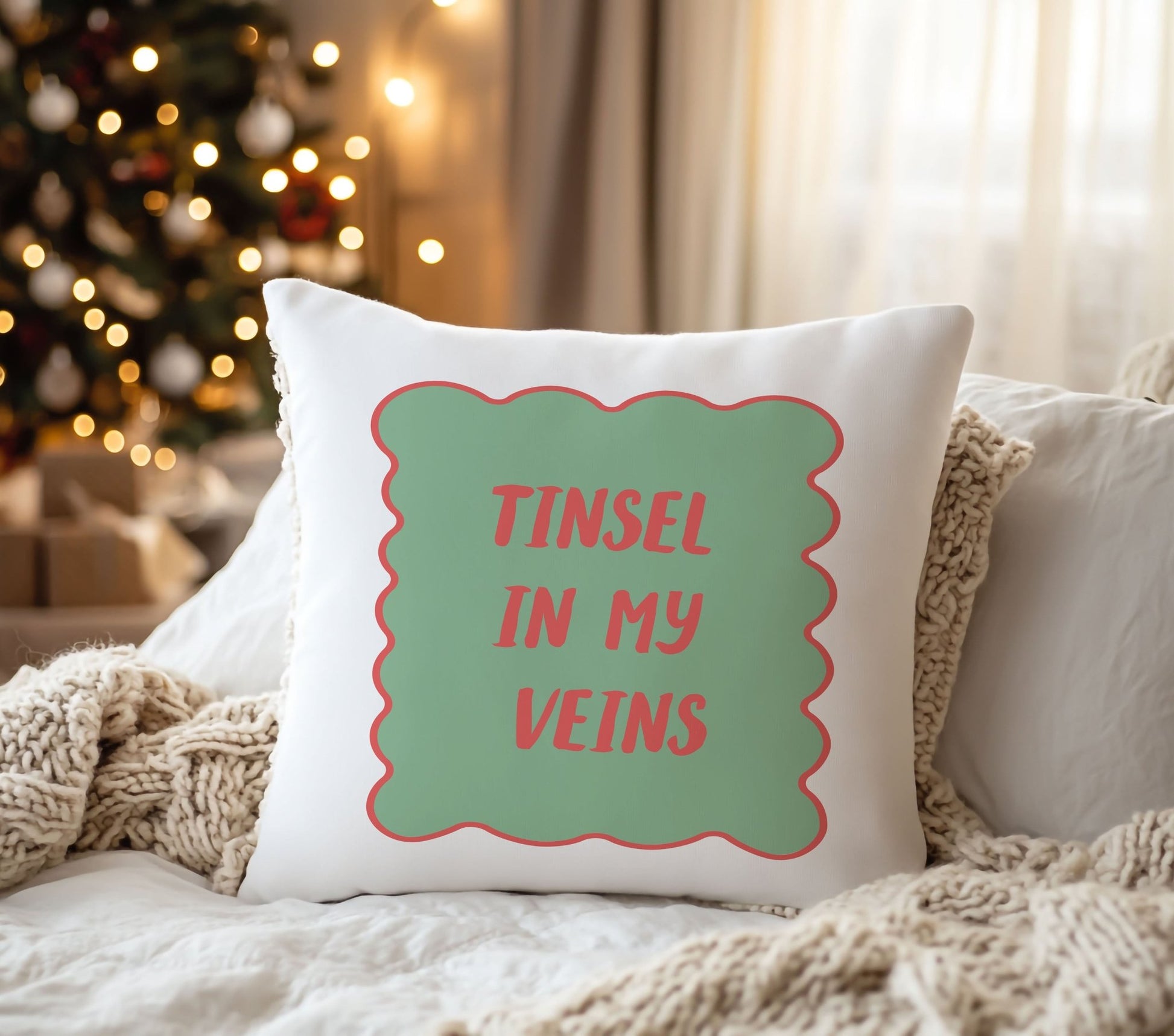 “Tinsel in My Veins” Christmas Cushion - Mac and Lilly