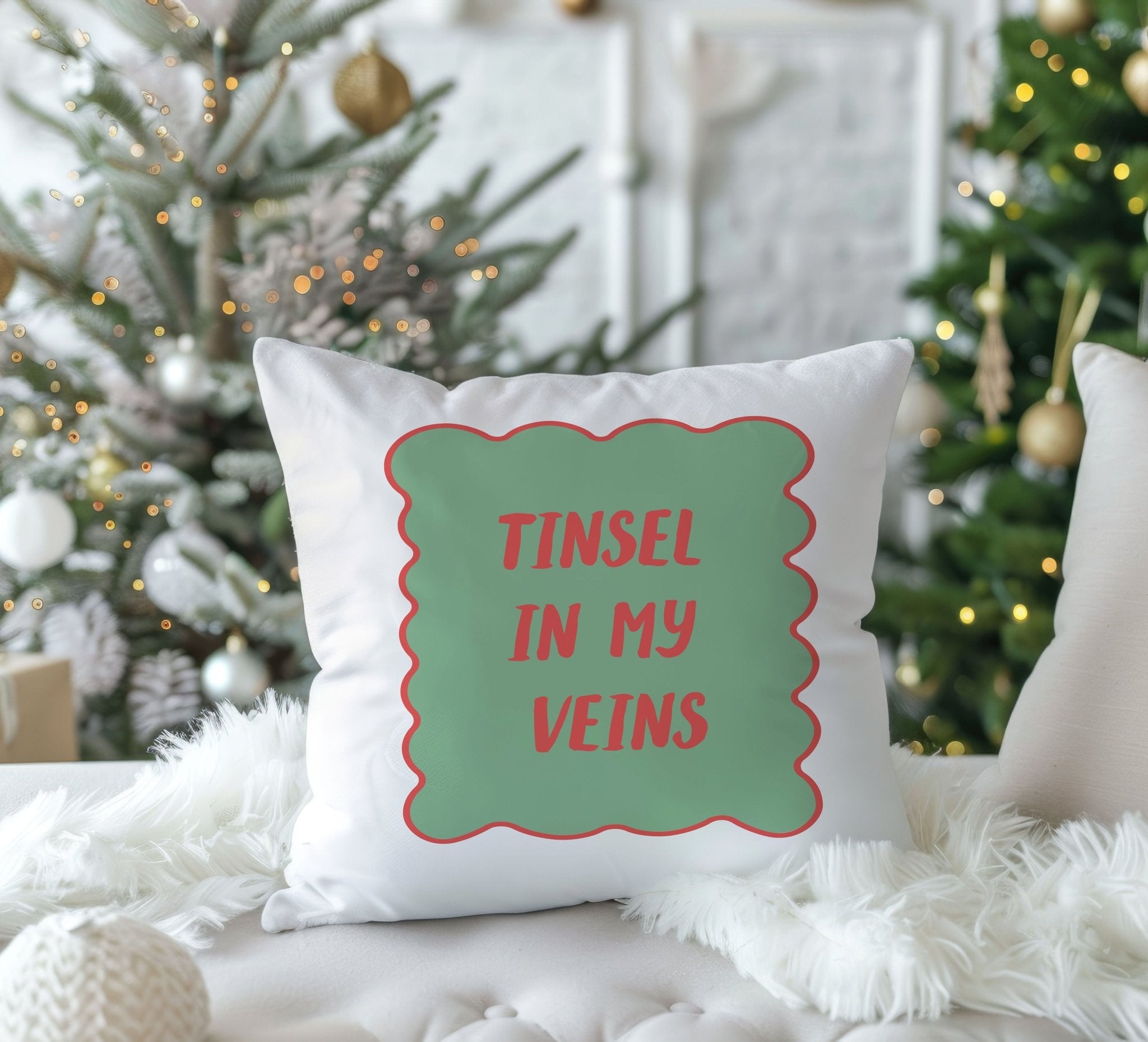 “Tinsel in My Veins” Christmas Cushion - Mac and Lilly