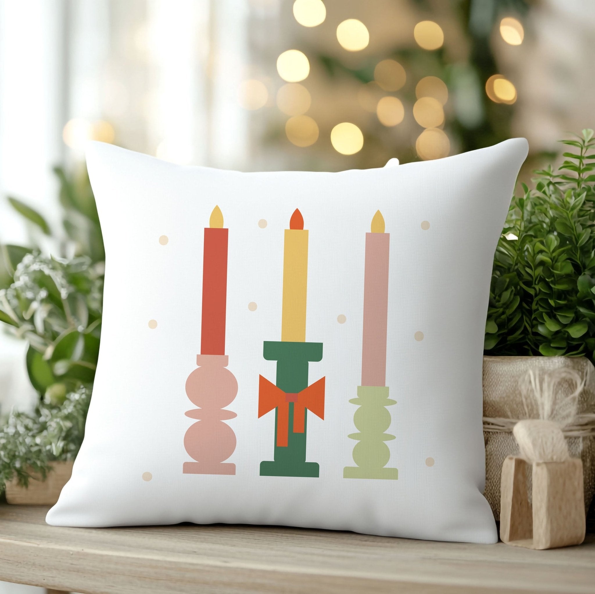 Festive Candle Trio Christmas Cushion - Mac and Lilly