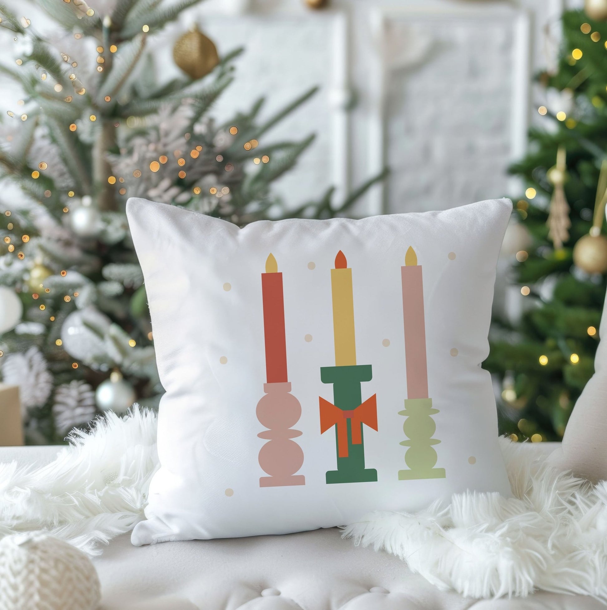 Festive Candle Trio Christmas Cushion - Mac and Lilly