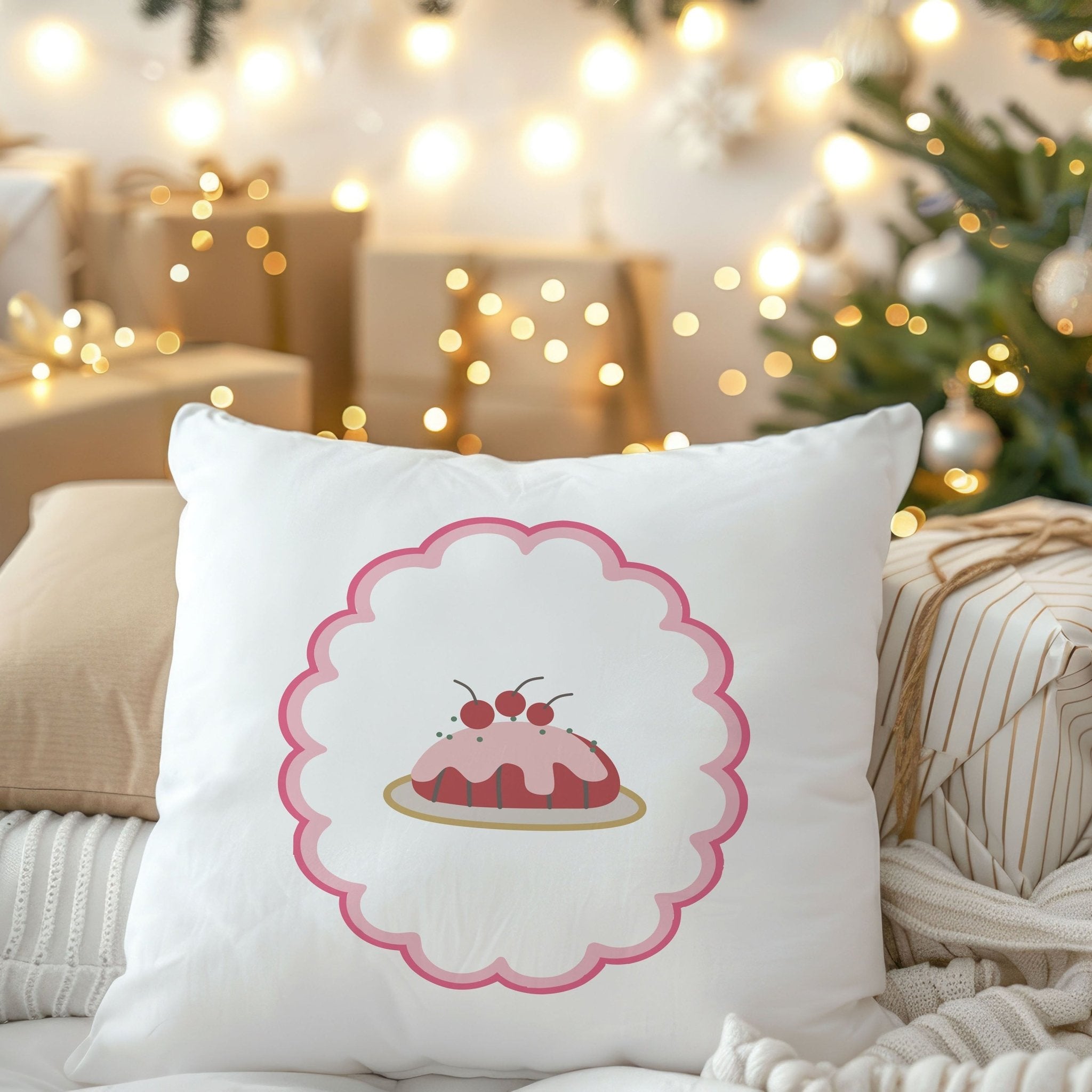 Cherry Christmas Pudding Cushion - Mac and Lilly