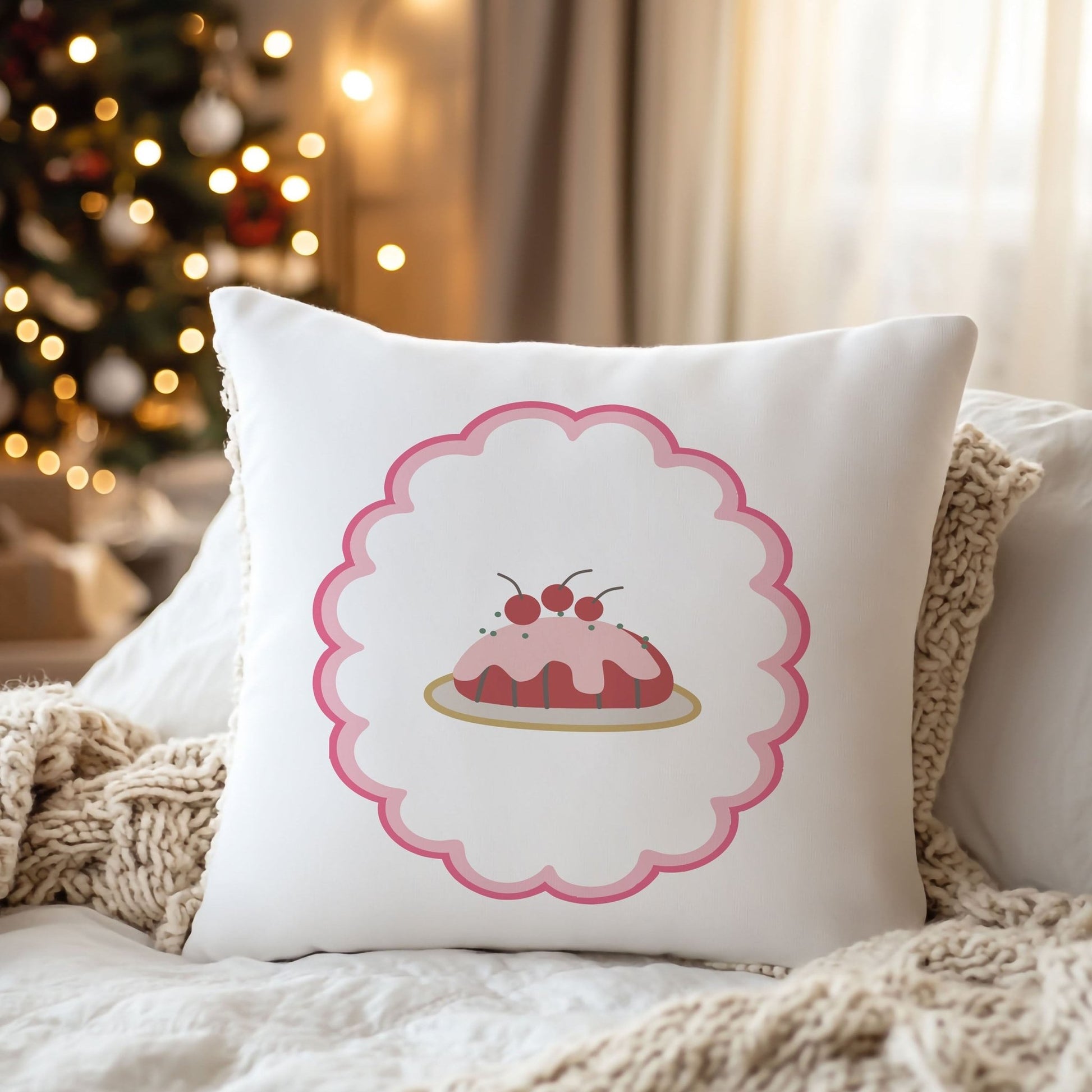 Cherry Christmas Pudding Cushion - Mac and Lilly