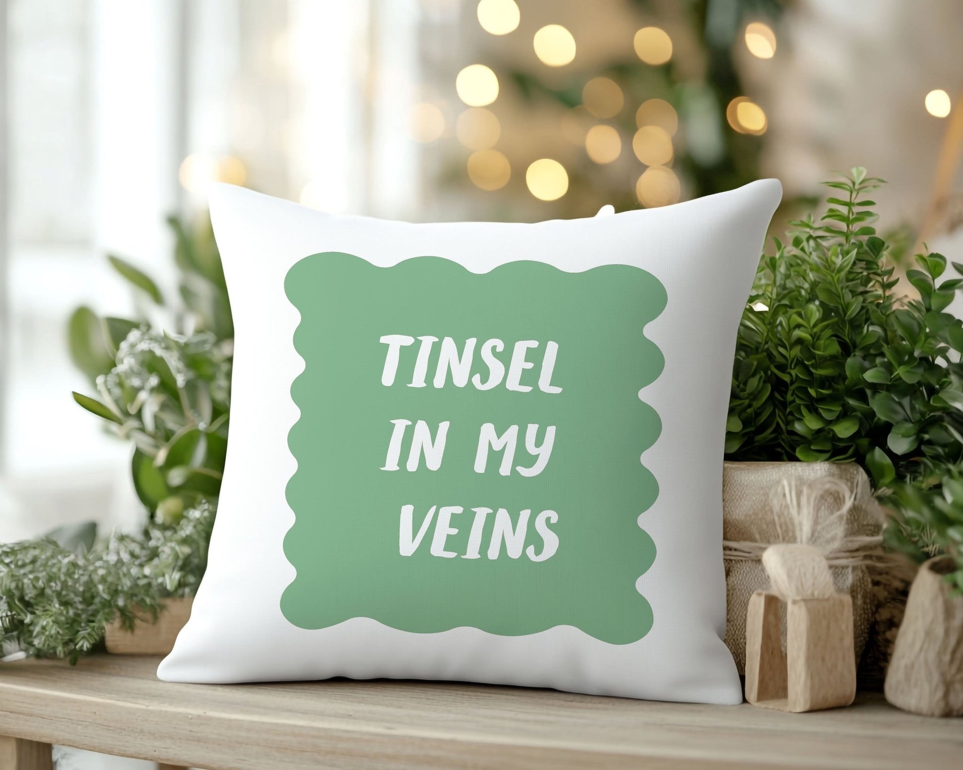 “Tinsel in My Veins” Christmas Cushion - Mac and Lilly