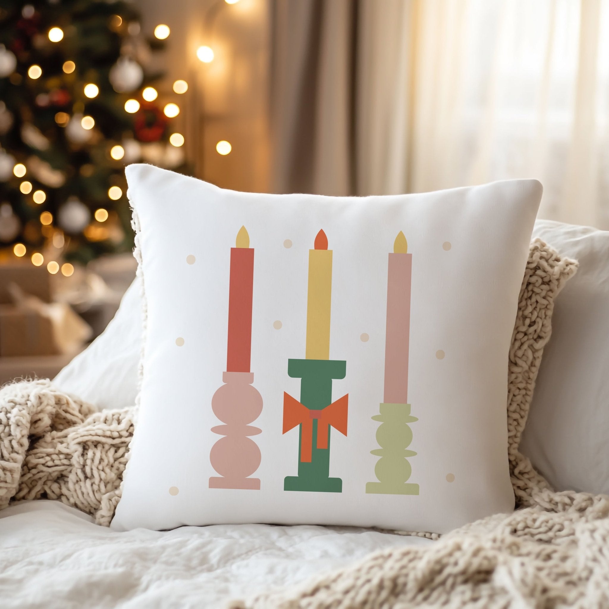 Festive Candle Trio Christmas Cushion - Mac and Lilly