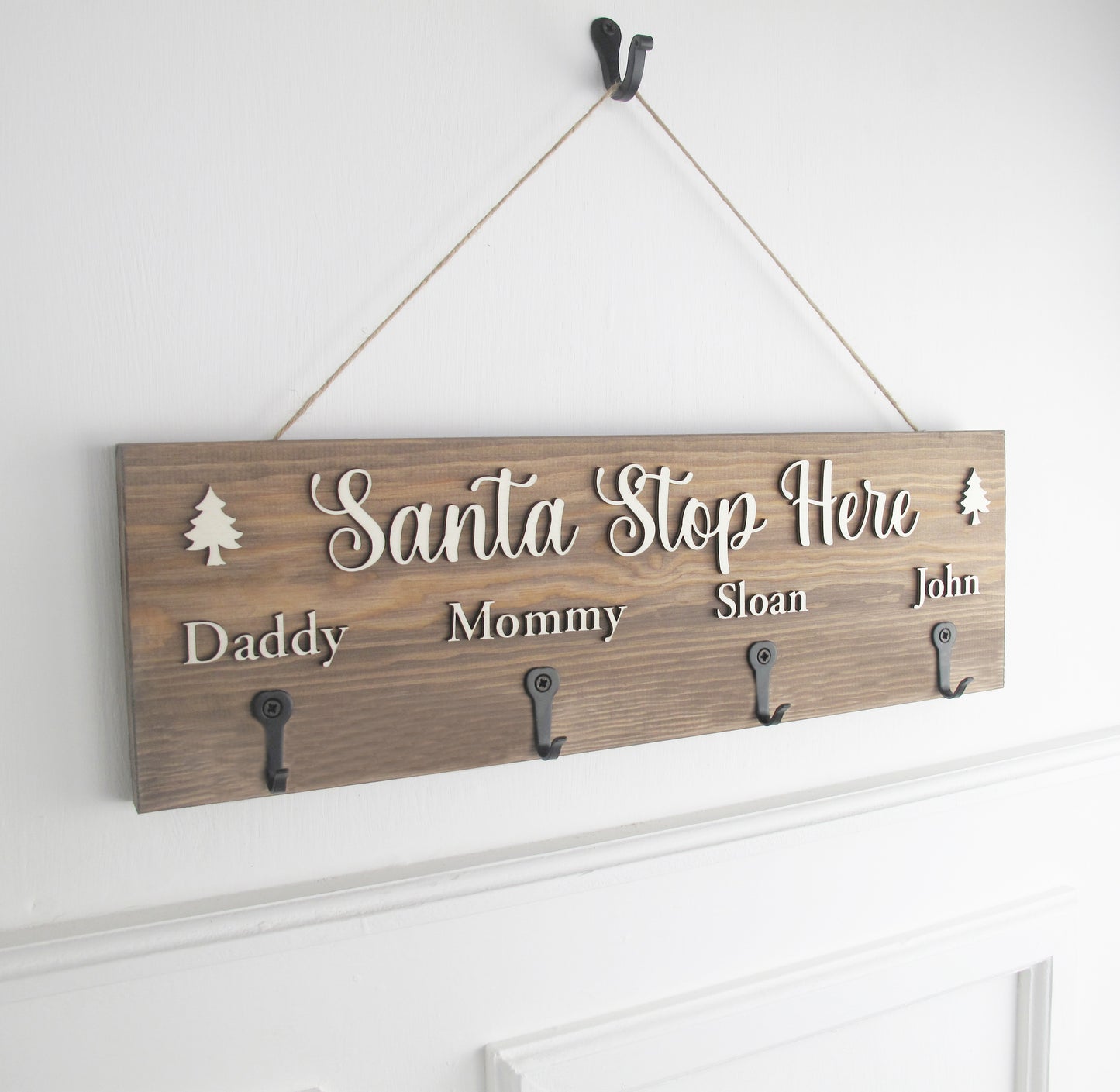 Personalised 'Santa Stop Here' Christmas Stocking Hanger'