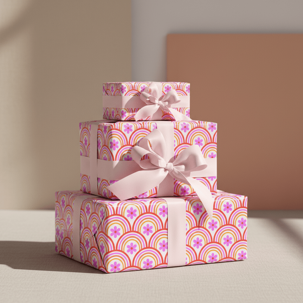 Cosmos Pink Flower Gift Wrap Set - Mac and Lilly