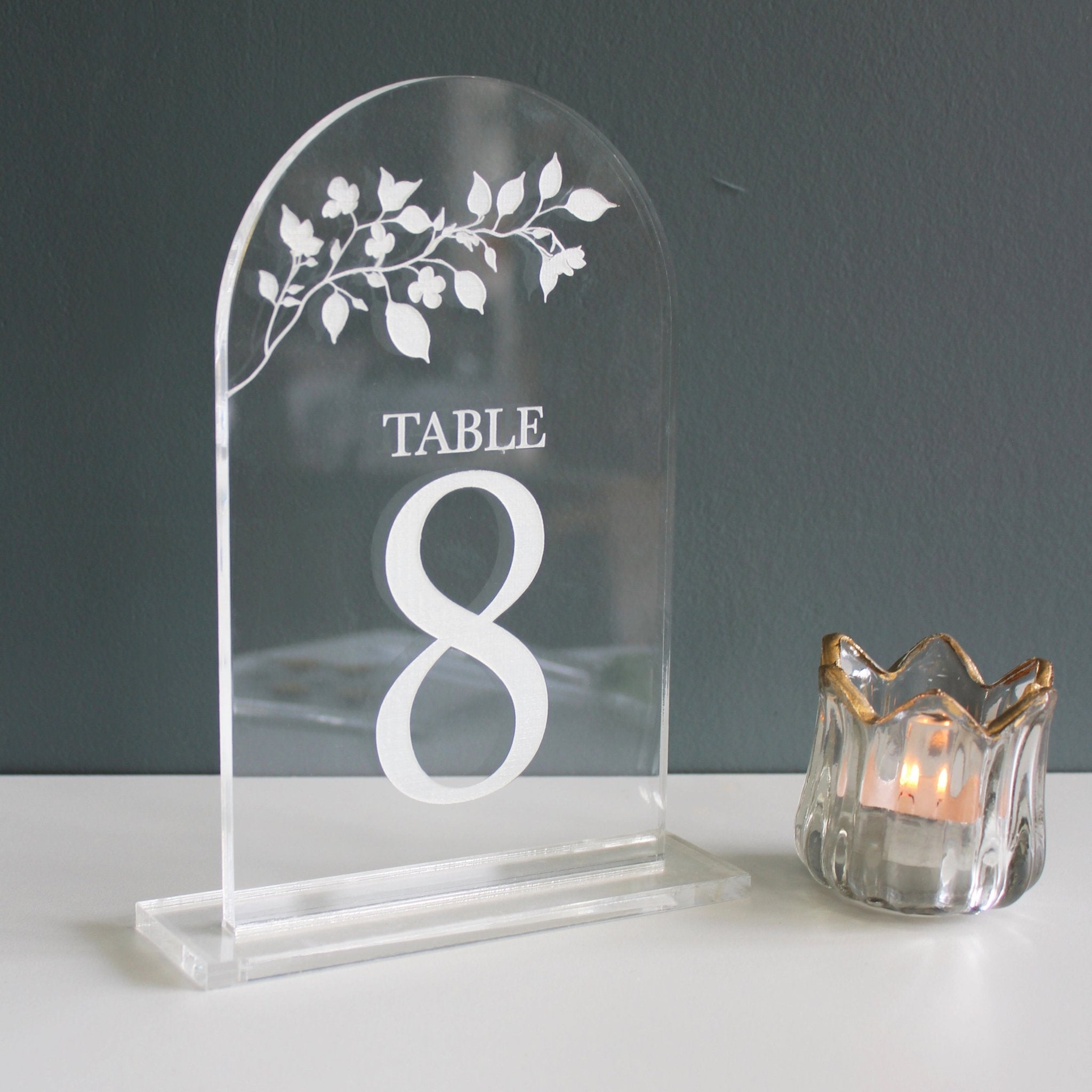Engraved Leaf Acrylic Wedding Table Numbers - Mac and Lilly
