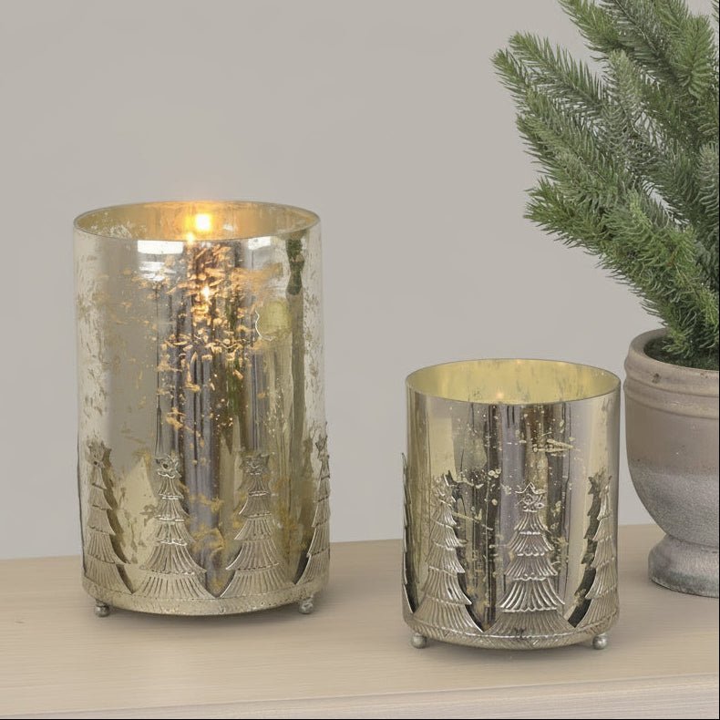 Glass Fir Tree Pillar Candle Holders - Mac and Lilly