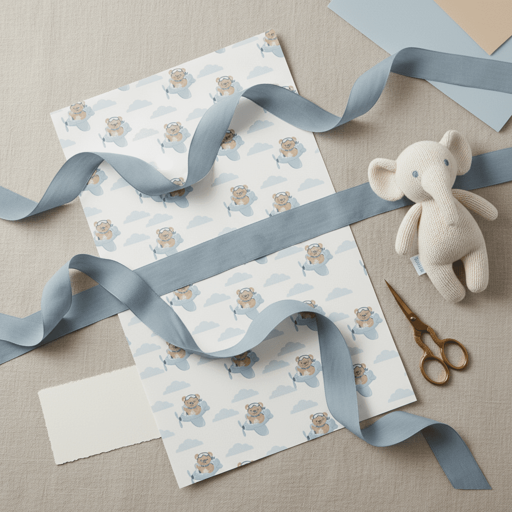 Teddy Bear in Aeroplane Luxury Gift Wrap Set - Mac and Lilly