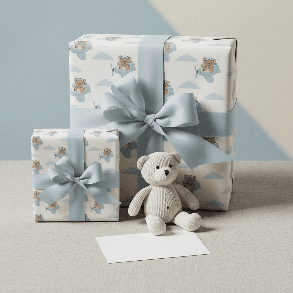 Teddy Bear in Aeroplane Luxury Gift Wrap Set - Mac and Lilly