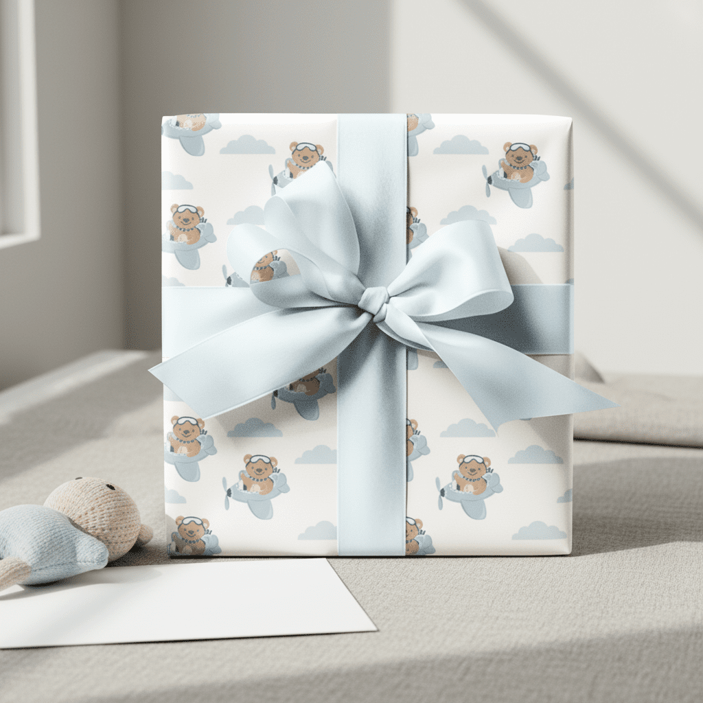 Teddy Bear in Aeroplane Luxury Gift Wrap Set - Mac and Lilly
