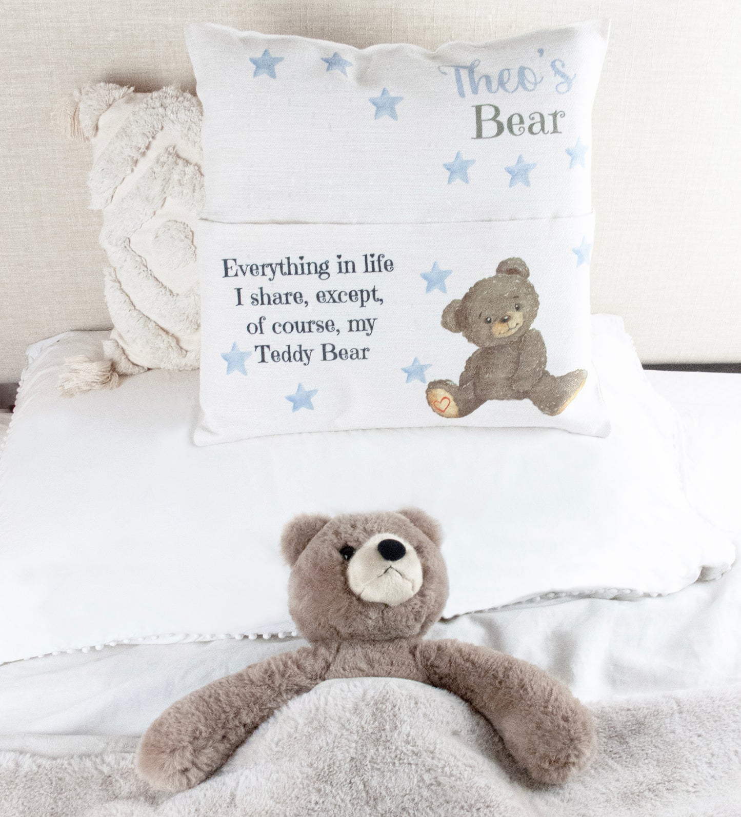 Dreams Blue Star Cushion with Teddy Bear