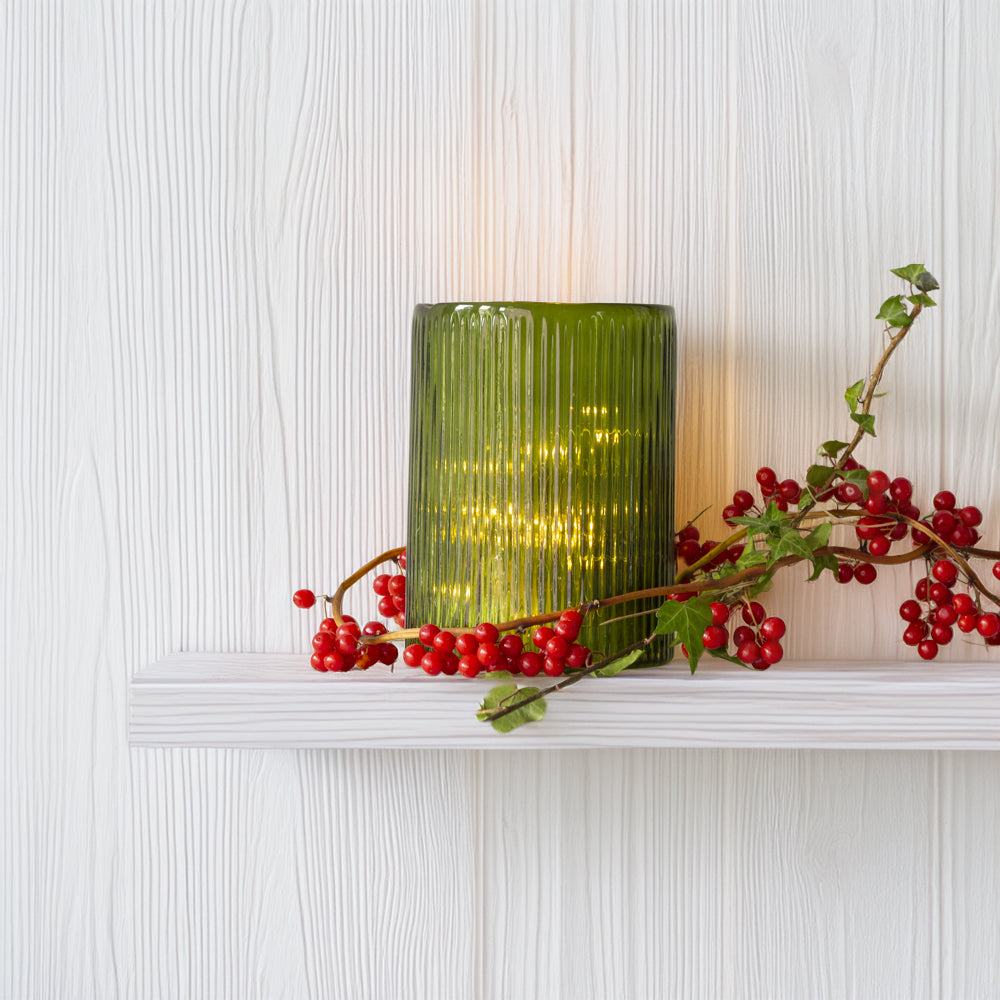 Tall Ribbed Hurricane Glass Candle Holder