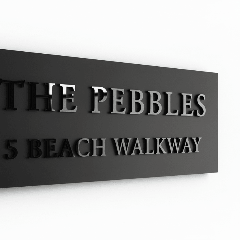 The Pebbles 5 Beach Walkway sign with larger lettering