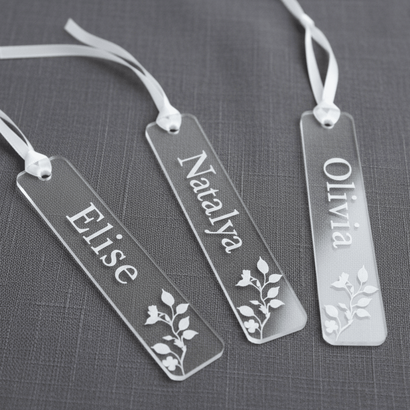 Engraved Clear Acrylic Name Tags – Slender Rectangle – 10cm x 1.5cm - Mac and Lilly