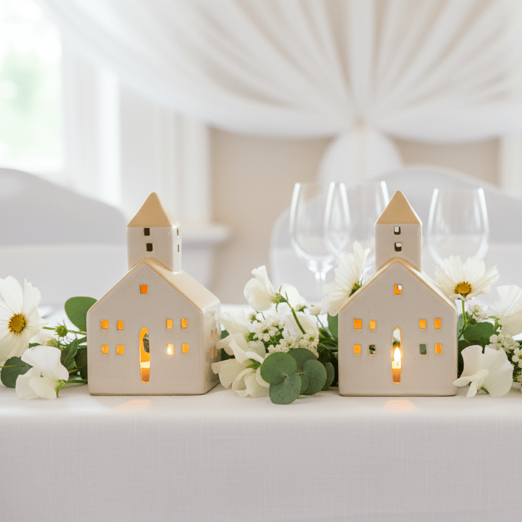 White Church House Ceramic Tea light Holder - Mac and Lilly