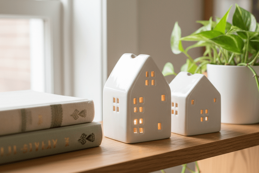White Ceramic Tea Light Houses – Two Sizes - Mac and Lilly