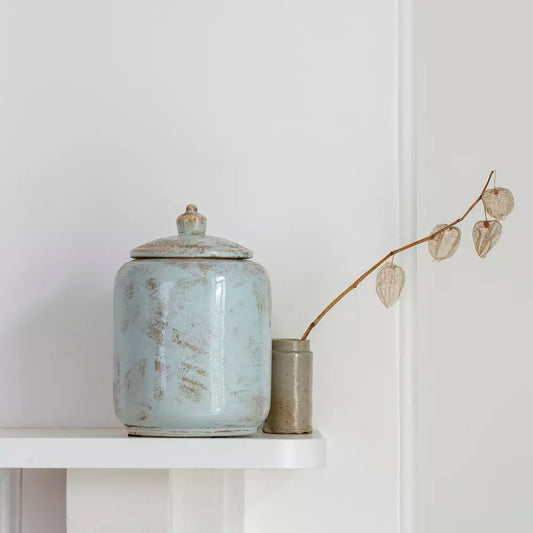 Rustic White Glazed Ginger Jar with Lid