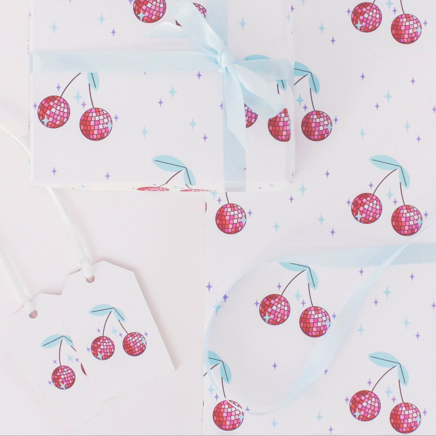 Pink Disco Ball Cherry Wrapping Paper – Vibrant, Luxurious, and Eco-Friendly